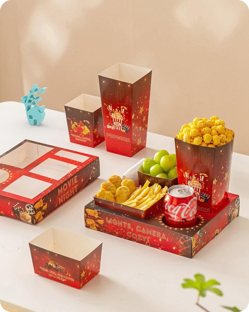 Baffect Movie Night Snack Trays 100pcs Include 20 Movie Night Trays, 20 Popcorn Boxes, 20 Salad Bowls, 20 Nacho Bowls, 20 Movie Party Invitations, Outdoor Movie Night Supplies For Nacho Bar - Image 1