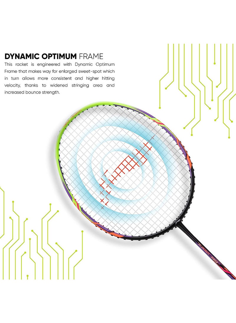Turbo 99 Carbon Fibre Strung Badminton Racket with Full Racket Cover | For Intermediate Players | 84 grams | Maximum String Tension - 30lbs