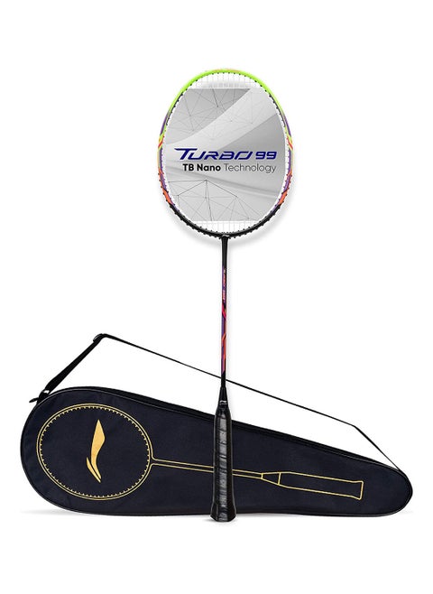 Turbo 99 Carbon Fibre Strung Badminton Racket with Full Racket Cover | For Intermediate Players | 84 grams | Maximum String Tension - 30lbs