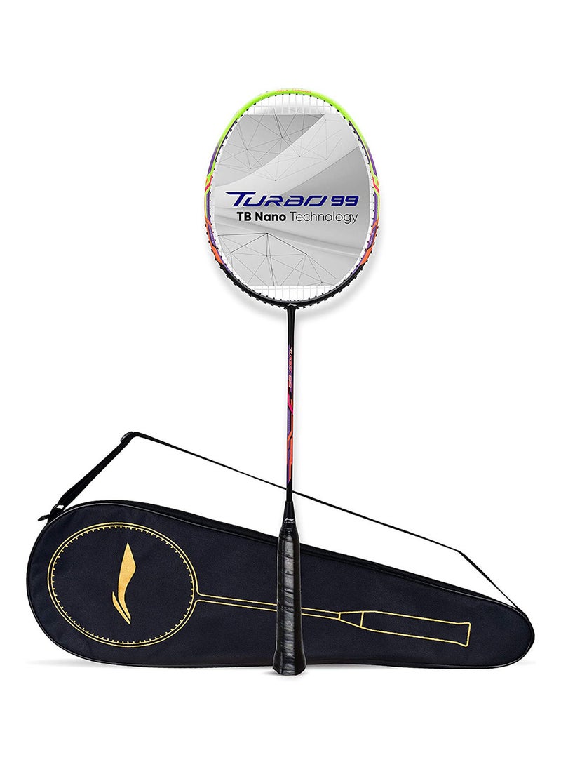 Turbo 99 Carbon Fibre Strung Badminton Racket with Full Racket Cover | For Intermediate Players | 84 grams | Maximum String Tension - 30lbs