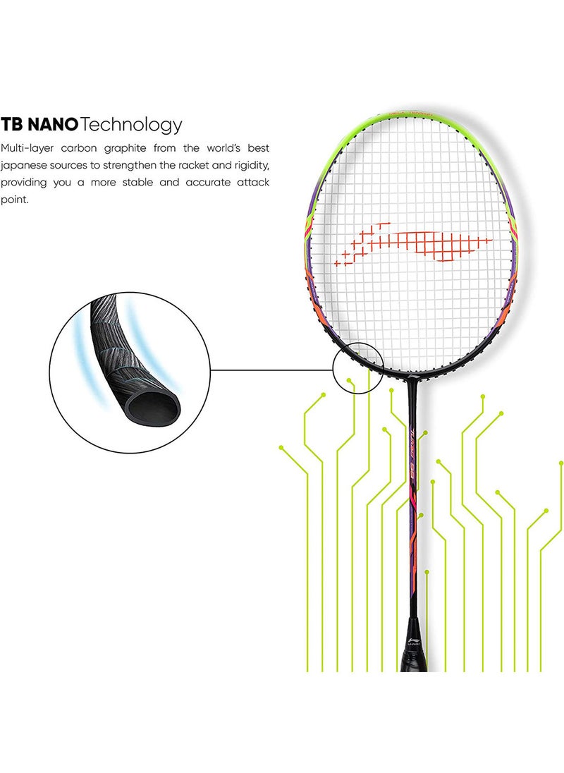 Turbo 99 Carbon Fibre Strung Badminton Racket with Full Racket Cover | For Intermediate Players | 84 grams | Maximum String Tension - 30lbs