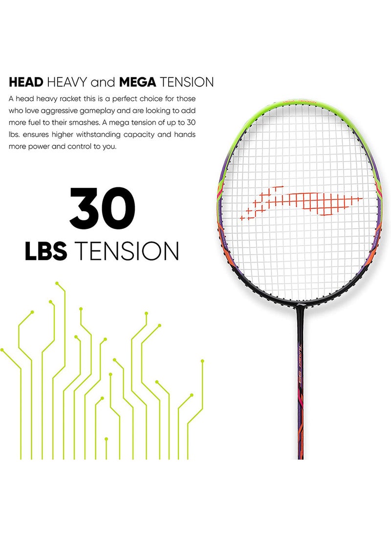 Turbo 99 Carbon Fibre Strung Badminton Racket with Full Racket Cover | For Intermediate Players | 84 grams | Maximum String Tension - 30lbs