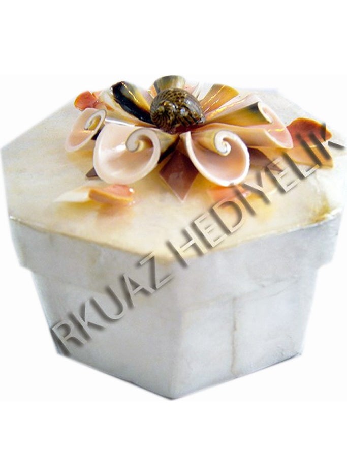 evinizdeki okyanus esintisi turkuaz hediyelik Large Mother of Pearl Hexagon Box  - Image 2
