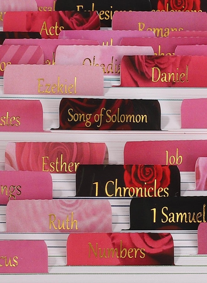 Thinkor Laminated & Reposition Bible Tabs, Gold Foil Pink Rose, Large Print Christian Gift for Women, Easy to Read and Apply Bible Journaling Tabs (Gold Pink Rose) - Image 1