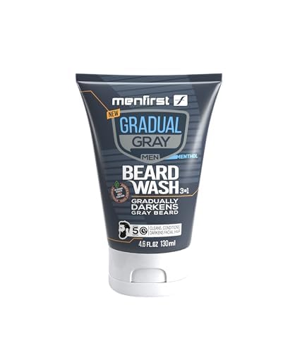 MENFIRST Gradual Gray Darkening Beard Wash - Gray Reducing Beard Wash, Beard Color Shampoo for Men - Hypoallergenic & Harsh Chemical-Free Beard Dye for Men - For Dark Shades, 4.6 Fl Oz (Pack of 1)