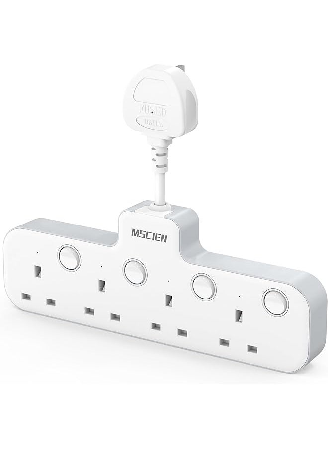 PROMASS promass Multi Plug 4 Outlets Plug Adapter, 2CM Extension Lead, Plug Extension Socket with Switches Plug Extender for Home, Office, Multiplug Wall Socket Extension  - Image 1