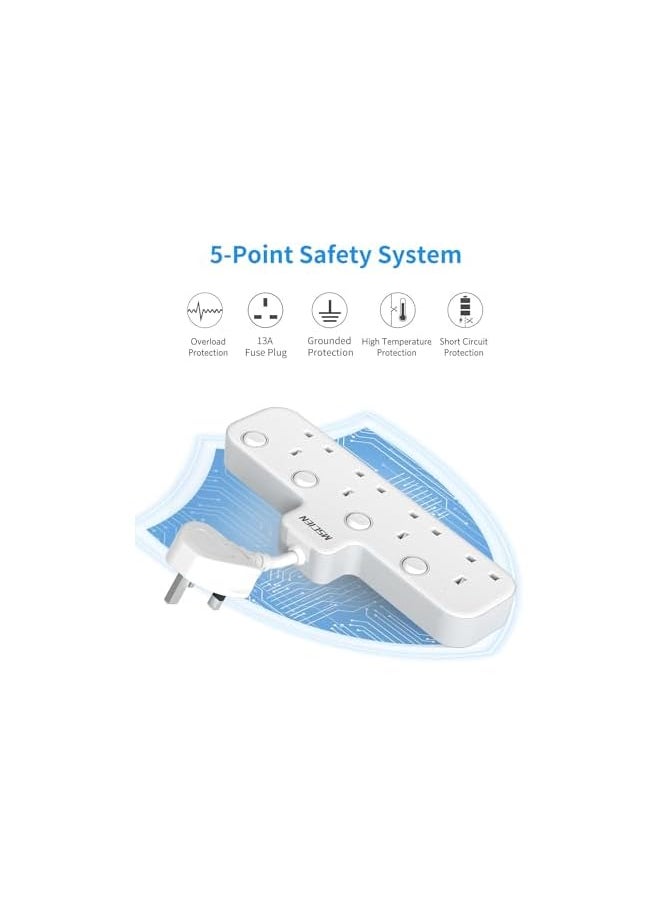 PROMASS promass Multi Plug 4 Outlets Plug Adapter, 2CM Extension Lead, Plug Extension Socket with Switches Plug Extender for Home, Office, Multiplug Wall Socket Extension  - Image 3