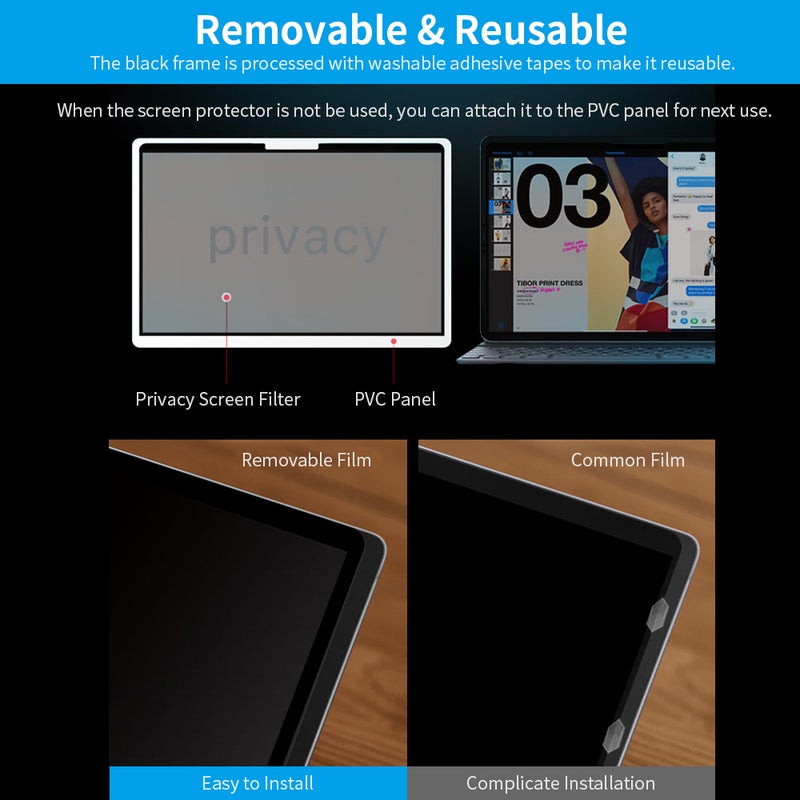 Removable Privacy Screen Filter Washable Reusable Anti-glare High-transmittance Screen Protector with PVC Panel for 15.6'' Laptop - Image 4