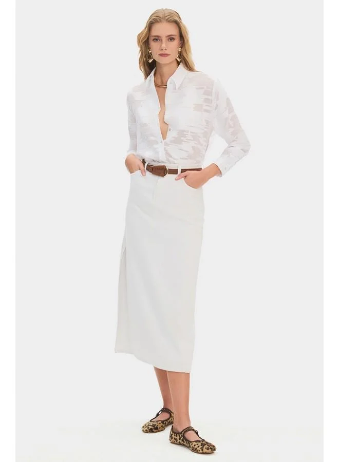 JUNE June Women Oversize/Loose Fit Self-Fited Transparent Shirt White