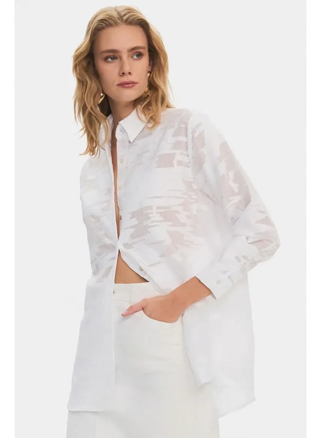 JUNE June Women Oversize/Loose Fit Self-Fited Transparent Shirt White