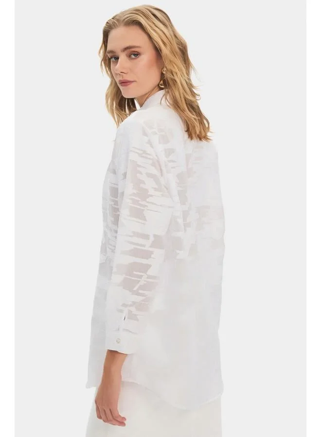 JUNE June Women Oversize/Loose Fit Self-Fited Transparent Shirt White