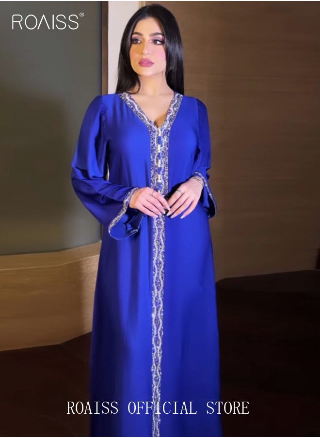 roaiss - Muslim Dress Dubai Abaya Women Rhinestone Hijab Dresses Moroccan Kaftan Islam Party Clothing - Image 1