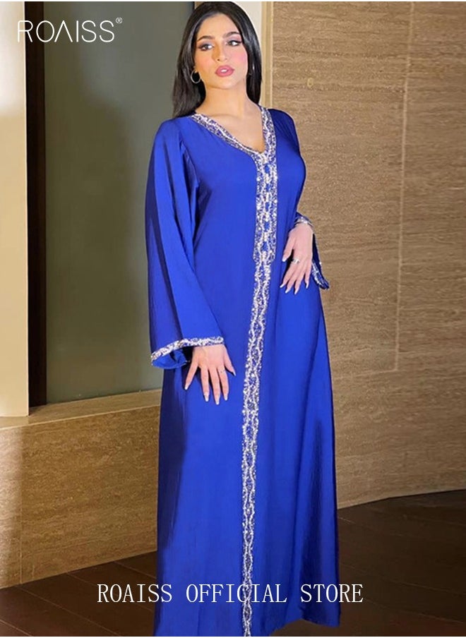 roaiss - Muslim Dress Dubai Abaya Women Rhinestone Hijab Dresses Moroccan Kaftan Islam Party Clothing - Image 1