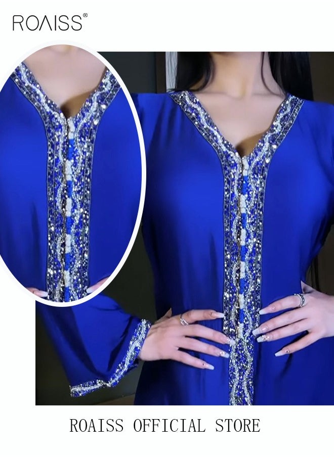 roaiss - Muslim Dress Dubai Abaya Women Rhinestone Hijab Dresses Moroccan Kaftan Islam Party Clothing - Image 1