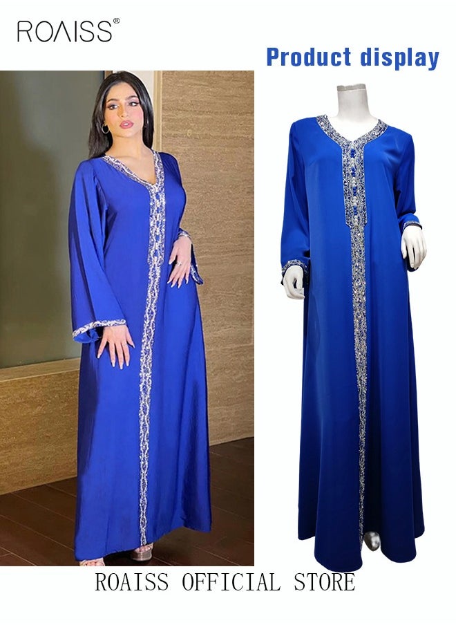 roaiss - Muslim Dress Dubai Abaya Women Rhinestone Hijab Dresses Moroccan Kaftan Islam Party Clothing - Image 1