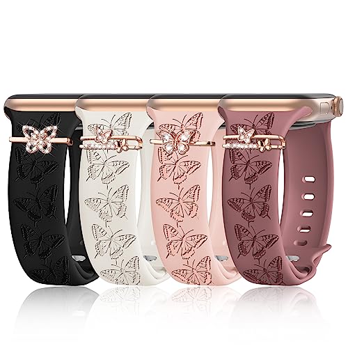 iWabcertoo 4 PACK Engraved Silicone Bands Compatible with Apple Watch Band 40mm 38mm 41mm 42mm 44mm 45mm 46mm 49mm Women Breathable Soft Cute Sport Replacement Strap for iWatch SE Series 11 10 9 8 7 6 5 4 3 2 1 - Image 1
