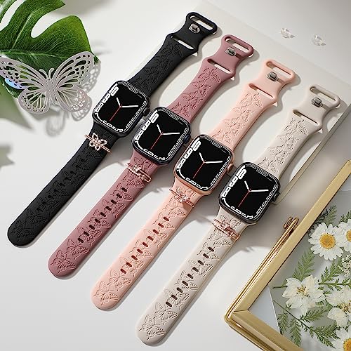 iWabcertoo 4 PACK Engraved Silicone Bands Compatible with Apple Watch Band 40mm 38mm 41mm 42mm 44mm 45mm 46mm 49mm Women Breathable Soft Cute Sport Replacement Strap for iWatch SE Series 11 10 9 8 7 6 5 4 3 2 1 - Image 2