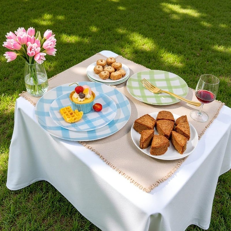 Liacere 32PCS Colorful Lattice Plastic Plates - Pink Lattice Green Plastic Plates Purple Blue 4 Colors Disposable Tableware Easter Party Wedding Spring Holiday Supplies&Mother's Day - Image 4