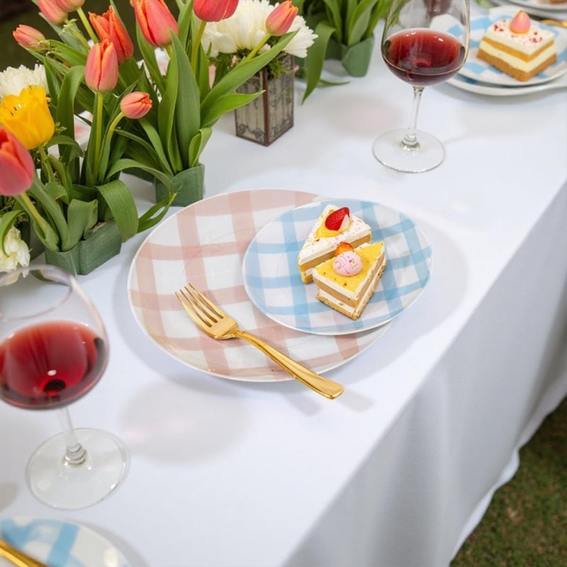 Liacere 32PCS Colorful Lattice Plastic Plates - Pink Lattice Green Plastic Plates Purple Blue 4 Colors Disposable Tableware Easter Party Wedding Spring Holiday Supplies&Mother's Day - Image 1