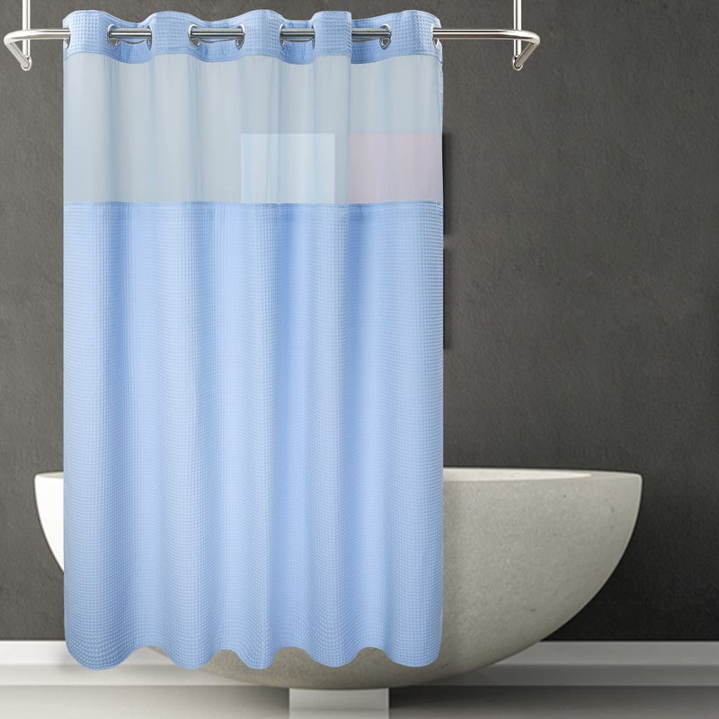 River Dream Sky Blue Fabric Shower Curtain Set Cotton Blend Waffle Weave with Snap in Replacement Liner71 x 86 inches