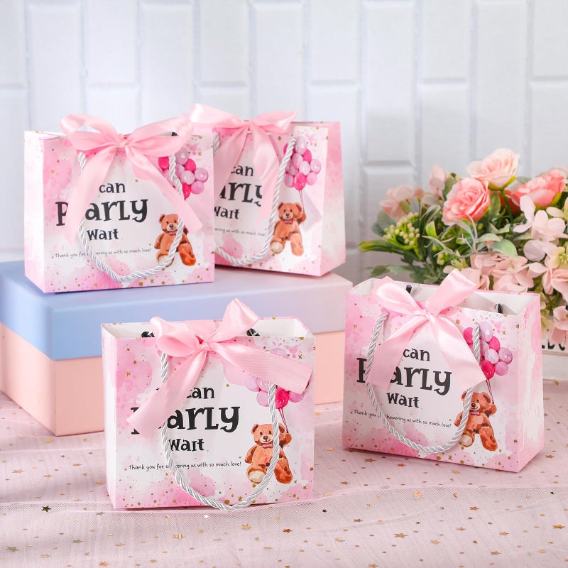 Spakon 25 Pack Bear Baby Shower Favor Gift Bags Decorations We Can Bearly Wait Baby Shower Goodie Bags with Handles and Ribbons Gender Reveal Party Favor for Guests Return Gifts(Pink) - Image 4