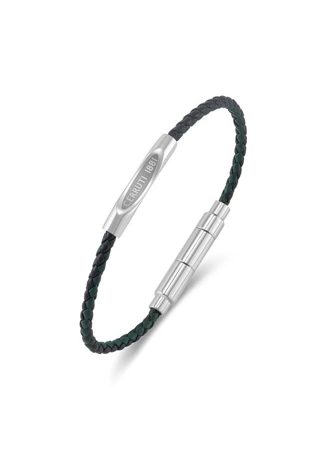 CERRUTI 1881 Matteo Black Green Braided Leather Bracelet for Men 180mm
