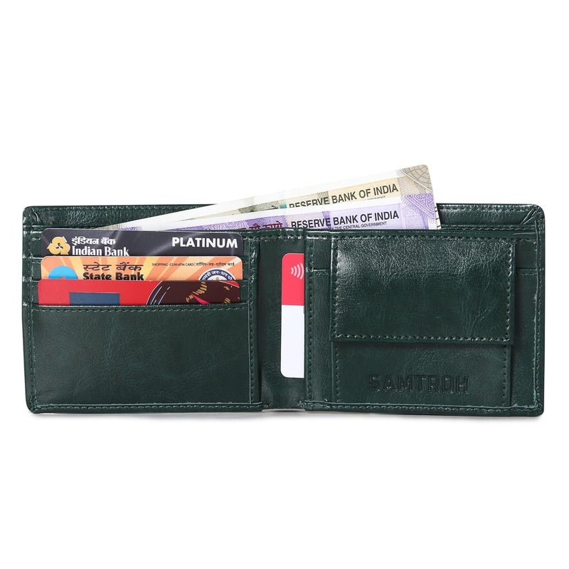 SAMTROH Green Pu Leather Wallet for Men I 3 Card Slots I 2 Currency & Secret Compartments I 1 Coin Pocket. - Image 2