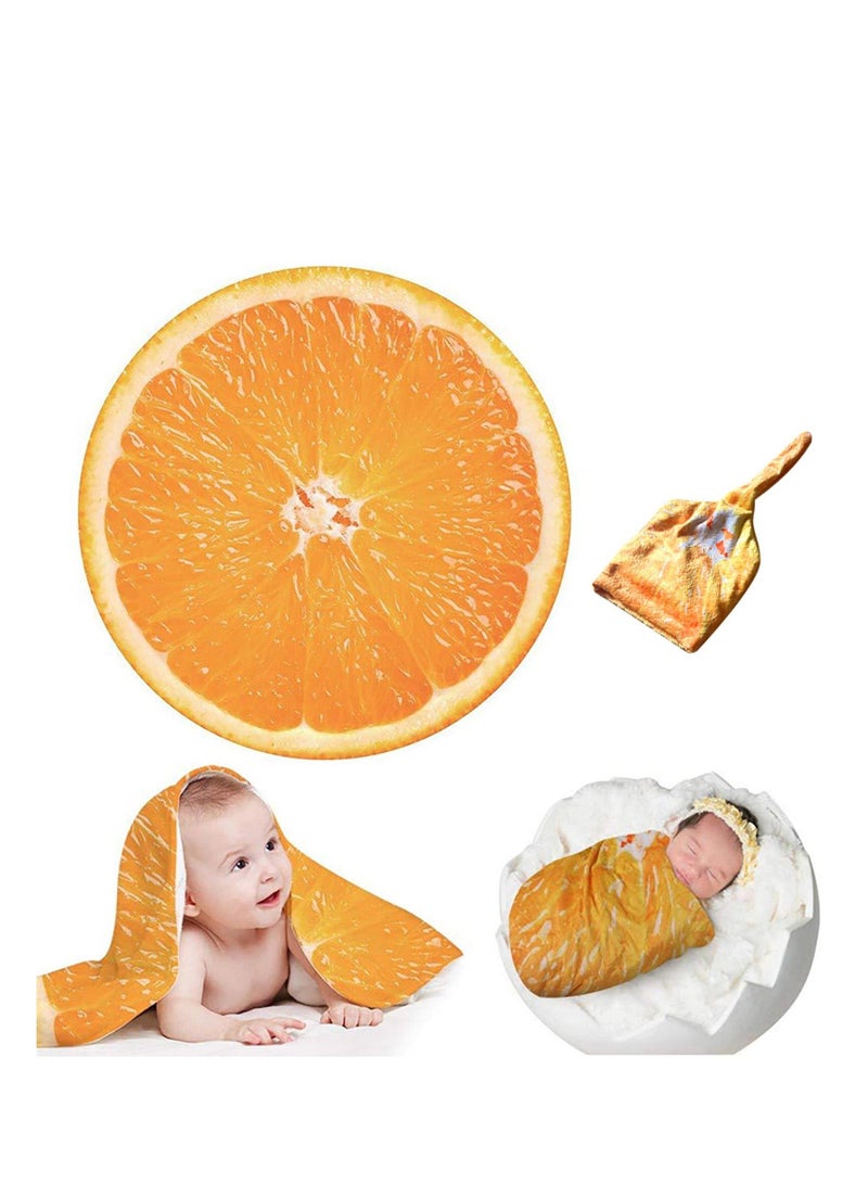 Excefore Baby Wrap Blanket, Unisex Babies' Flannel Receiving Blankets,  Orange Printed Soft Comfort Blanket for Infant, Baby Fun Photo Blanket with Hat, 33.4*33.4Inch - Image 5