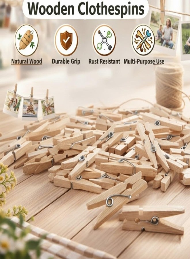 PulGos 𝟔𝟎 𝐩𝐜𝐬 Bamboo Cloth Clips for Drying Clothes | Heavy Duty Wooden Pegs Strong Grip Cloth Pins for Laundry Rope/Rod Chimti | Multipurpose Clip for Home Kitchen Art Craft & DIY Projects - Image 4