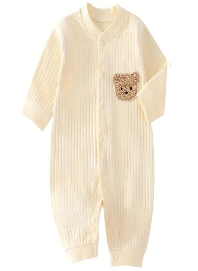 KeCool Baby Newborn Romper Clothes, 100% Cotton Soft Cute Bear Baby Clothes Romper Long Sleeve Newborn Infant Bodysuit Jumpsuit Unisex for Boys Girls (Beige, 0-3 Months) - Image 1