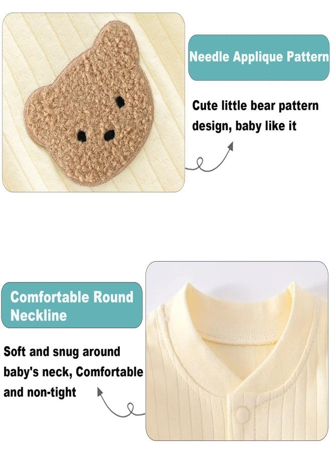 KeCool Baby Newborn Romper Clothes, 100% Cotton Soft Cute Bear Baby Clothes Romper Long Sleeve Newborn Infant Bodysuit Jumpsuit Unisex for Boys Girls (Beige, 0-3 Months) - Image 3