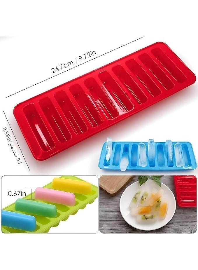 Silicone Ice Cube Tray, 10-Cavity Rectangle Mould, Food-Grade, Multicolor, Reusable for Cocktails, Juice & Frozen Treats - Image 3