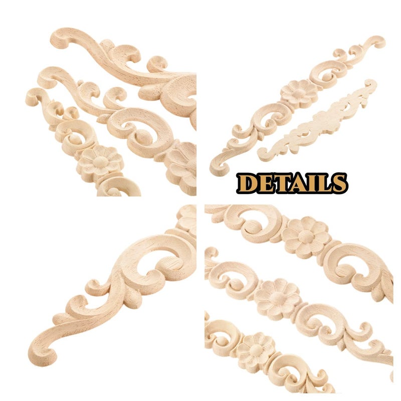 موكسام Muxsam Wood منحوتة على onlays onlays arcvings الطور الطويل تراكبات ديكور روزت ترصيع الشارات لأدراج أبواب أبواب خزانة مرآة الحائط الحائط الحرف اليورو الأثاث (2 حزمة 27x4cm/10.7 "x1.6" ") - Image 3