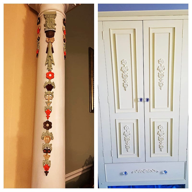 موكسام Muxsam Wood منحوتة على onlays onlays arcvings الطور الطويل تراكبات ديكور روزت ترصيع الشارات لأدراج أبواب أبواب خزانة مرآة الحائط الحائط الحرف اليورو الأثاث (2 حزمة 27x4cm/10.7 "x1.6" ") - Image 4