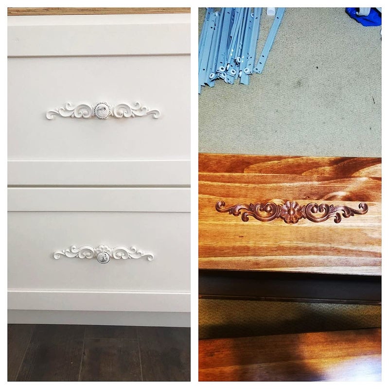 موكسام Muxsam Wood منحوتة على onlays onlays arcvings الطور الطويل تراكبات ديكور روزت ترصيع الشارات لأدراج أبواب أبواب خزانة مرآة الحائط الحائط الحرف اليورو الأثاث (2 حزمة 27x4cm/10.7 "x1.6" ") - Image 5