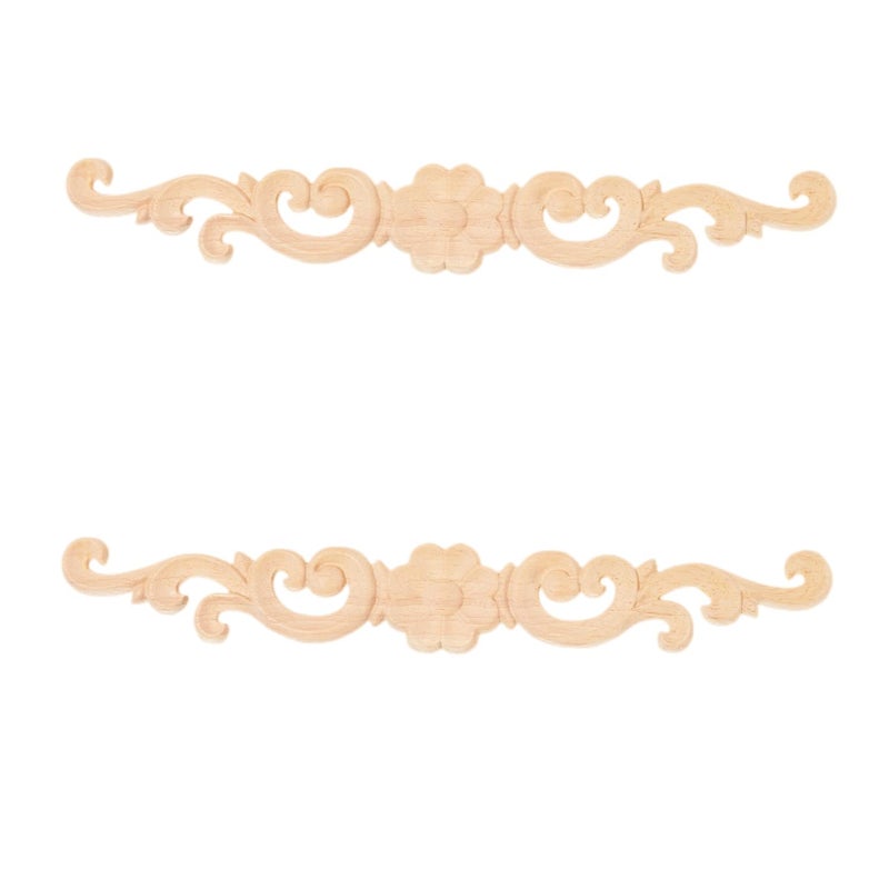 موكسام Muxsam Wood منحوتة على onlays onlays arcvings الطور الطويل تراكبات ديكور روزت ترصيع الشارات لأدراج أبواب أبواب خزانة مرآة الحائط الحائط الحرف اليورو الأثاث (2 حزمة 27x4cm/10.7 "x1.6" ") - Image 1