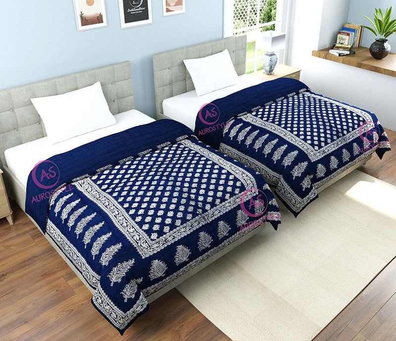 AUROSTYLE 400 TC Pure Cotton Fabric/Filling Rajasthani Traditional Designs Printed Light Weight Jaipuri Single Bed Quilt/Razai/Rajai [Single Bed - 85x55 Inch, Set of 2 Pcs] (Design 4) - Image 4