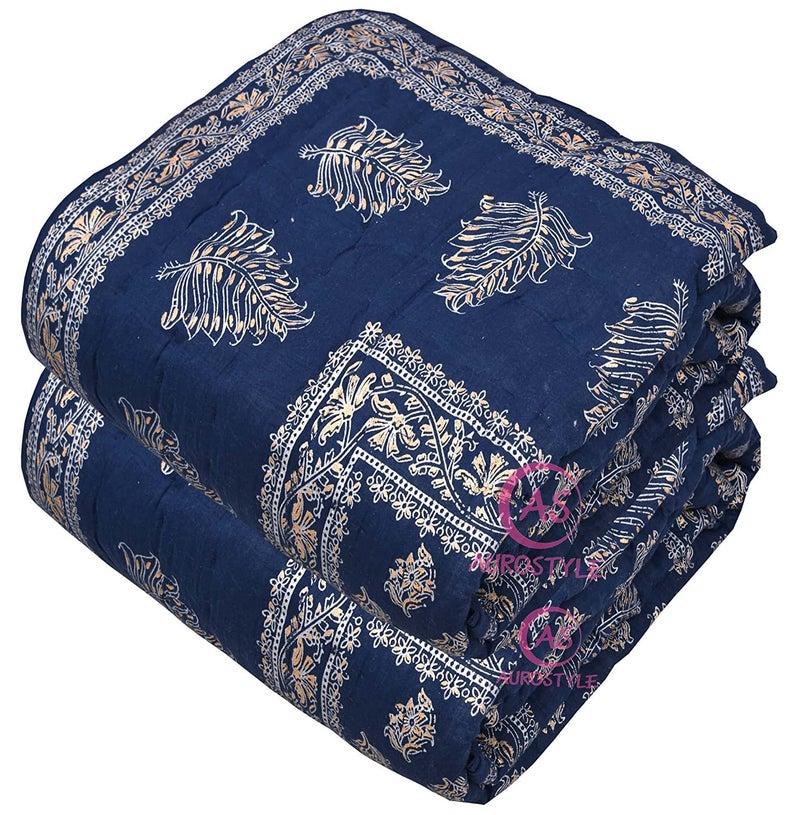 AUROSTYLE 400 TC Pure Cotton Fabric/Filling Rajasthani Traditional Designs Printed Light Weight Jaipuri Single Bed Quilt/Razai/Rajai [Single Bed - 85x55 Inch, Set of 2 Pcs] (Design 4) - Image 3