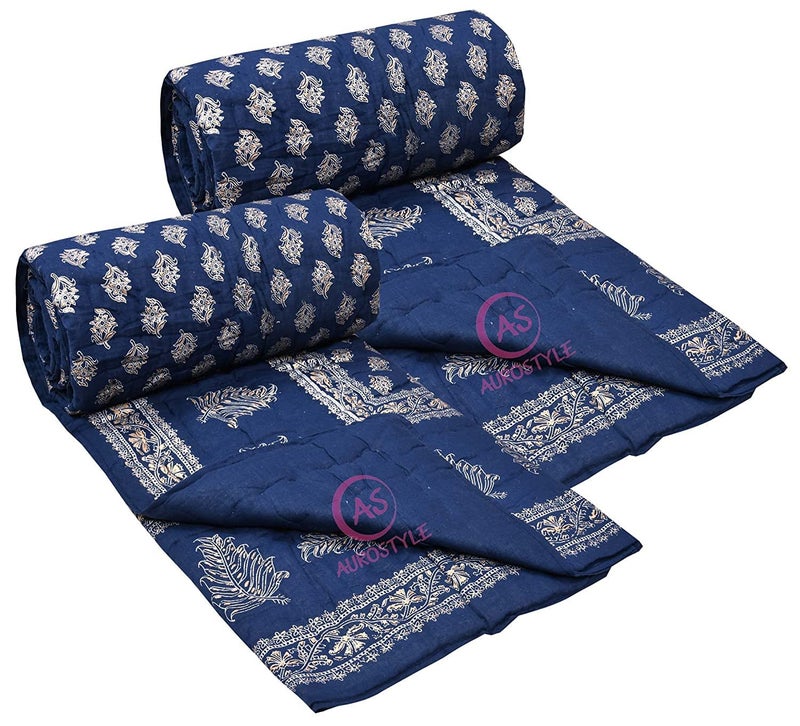 AUROSTYLE 400 TC Pure Cotton Fabric/Filling Rajasthani Traditional Designs Printed Light Weight Jaipuri Single Bed Quilt/Razai/Rajai [Single Bed - 85x55 Inch, Set of 2 Pcs] (Design 4) - Image 2