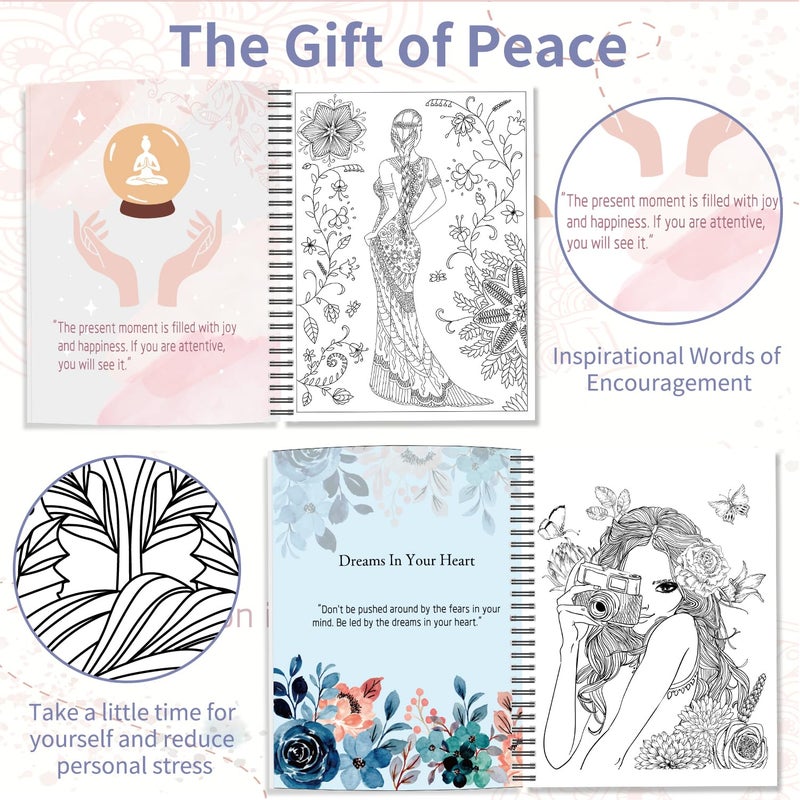 Kalysky Adult Coloring Book for Women,2Pack Mindfulness Coloring Books for Adults Relaxation Anxiety and Depression,Spiral Bound,Relaxation Arts and Crafts for Women - Image 2