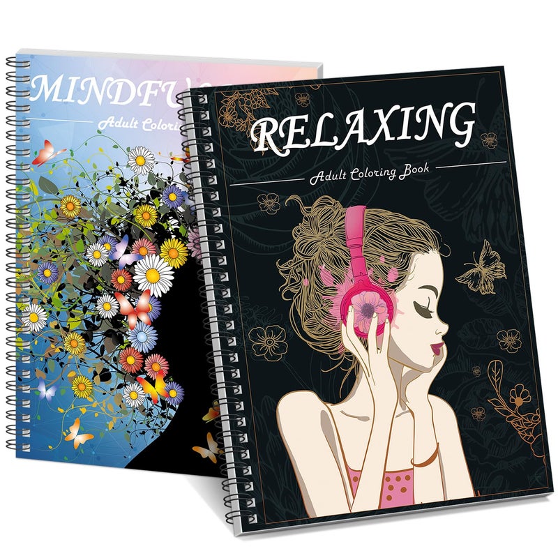 Kalysky Adult Coloring Book for Women,2Pack Mindfulness Coloring Books for Adults Relaxation Anxiety and Depression,Spiral Bound,Relaxation Arts and Crafts for Women - Image 1