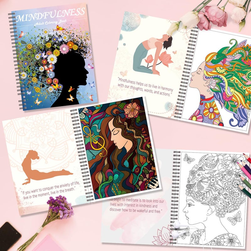 Kalysky Adult Coloring Book for Women,2Pack Mindfulness Coloring Books for Adults Relaxation Anxiety and Depression,Spiral Bound,Relaxation Arts and Crafts for Women - Image 3