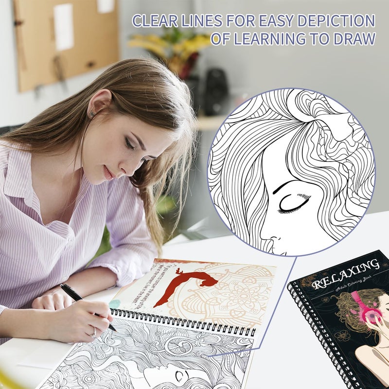 Kalysky Adult Coloring Book for Women,2Pack Mindfulness Coloring Books for Adults Relaxation Anxiety and Depression,Spiral Bound,Relaxation Arts and Crafts for Women - Image 4