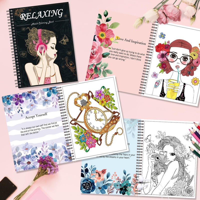 Kalysky Adult Coloring Book for Women,2Pack Mindfulness Coloring Books for Adults Relaxation Anxiety and Depression,Spiral Bound,Relaxation Arts and Crafts for Women - Image 5