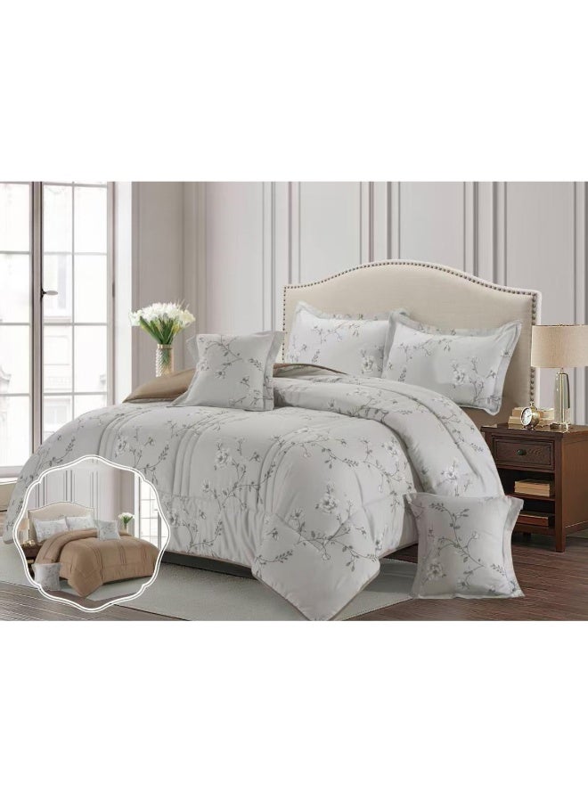 بلو سكاي مفرش سرير نفرين فندقي فاخر – طقم لحاف بحشوة 6 قطع – طقم مفارش يتكون من مفرش  بحشوة وشرشف مطاطي و 2 كيس مخدة و 2 كيس وسادة مربعة – طقم نوم ناعم ومريح - مقاس المفرش 260X240 سم - Image 3