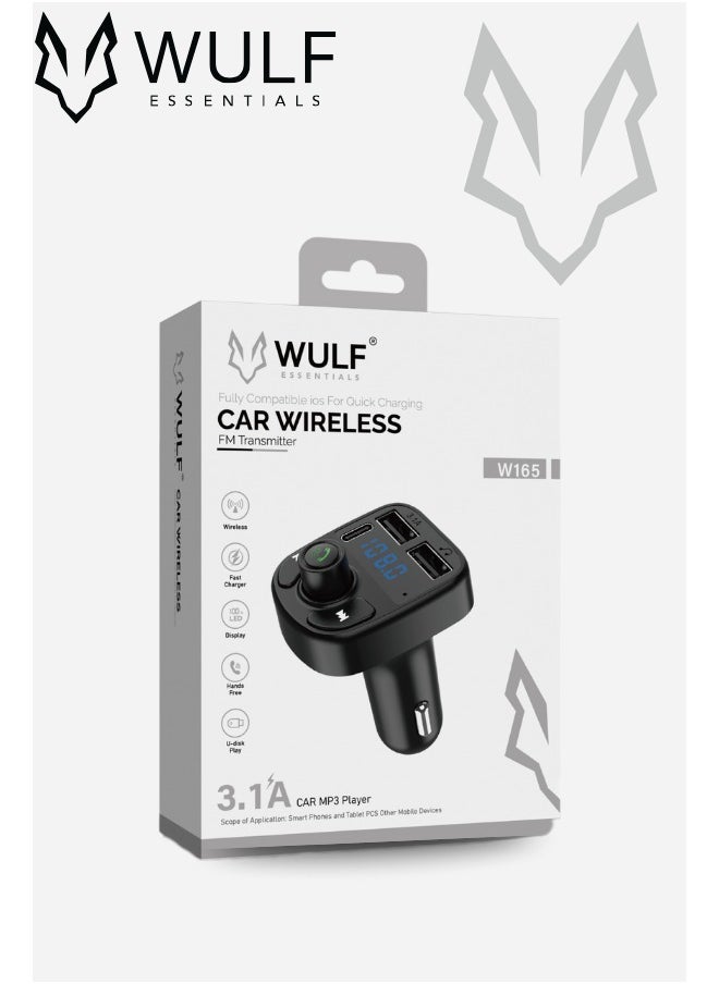 Wulf Essentials WULF W165 Car Wireless FM Transmitter – Bluetooth Audio, Hands-Free Calling & Fast Charging 