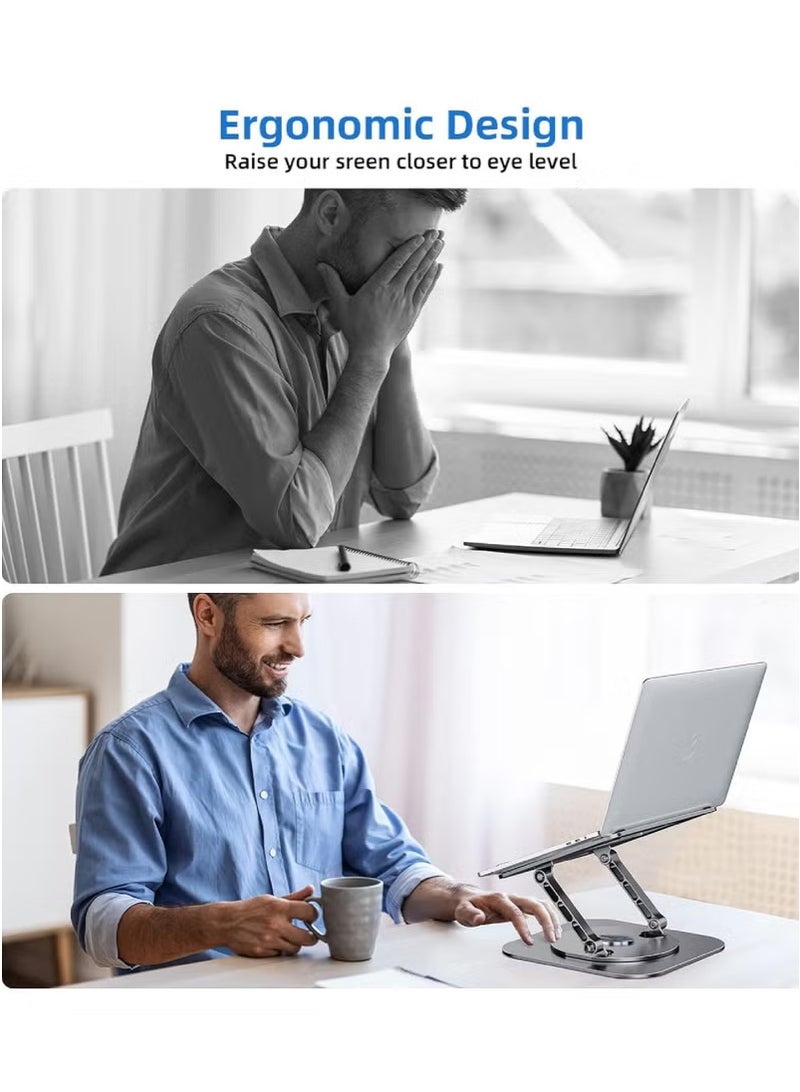 Rock Pow Laptop Stand Adjustable Computer Stand Ergonomic Laptop Riser with 360° Rotating Base Notebook Stand Compatible with All 10-17” Laptops  - Image 5