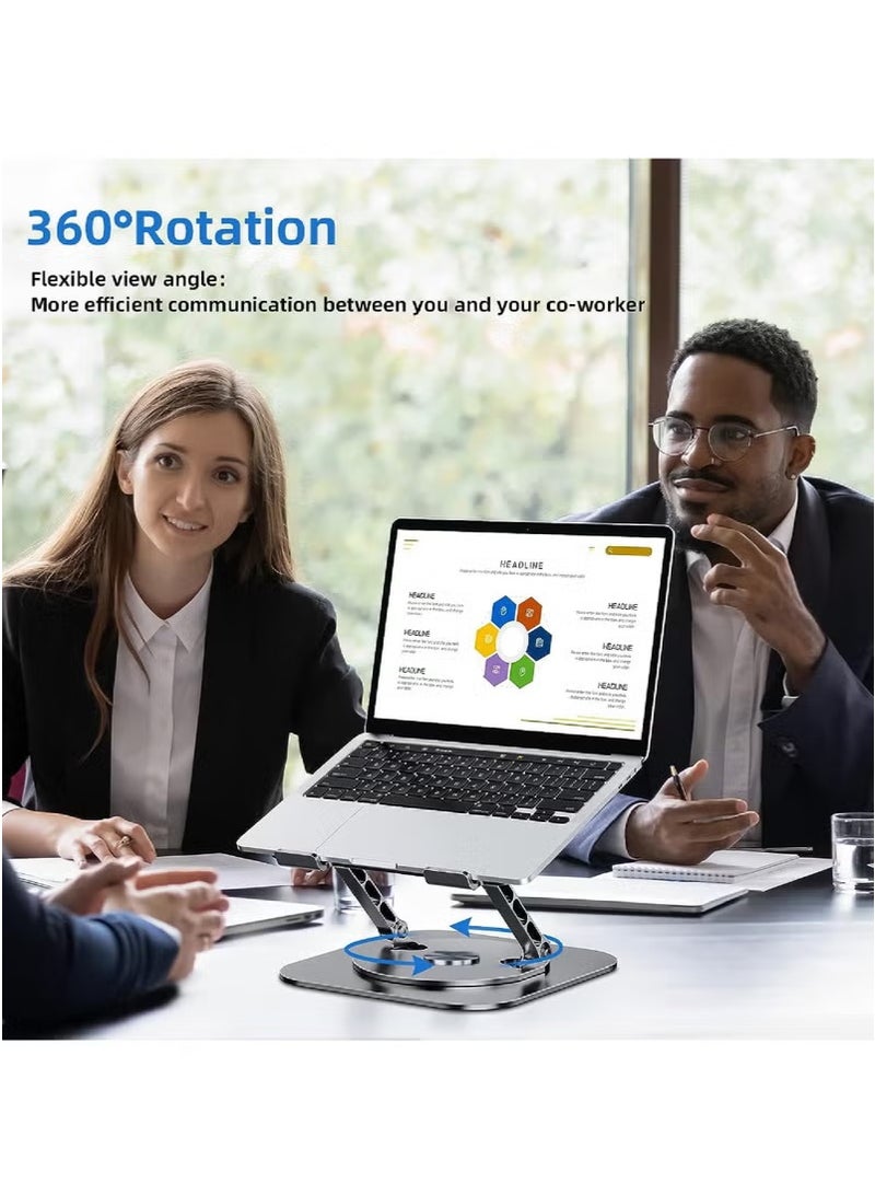 Rock Pow Laptop Stand Adjustable Computer Stand Ergonomic Laptop Riser with 360° Rotating Base Notebook Stand Compatible with All 10-17” Laptops  - Image 2