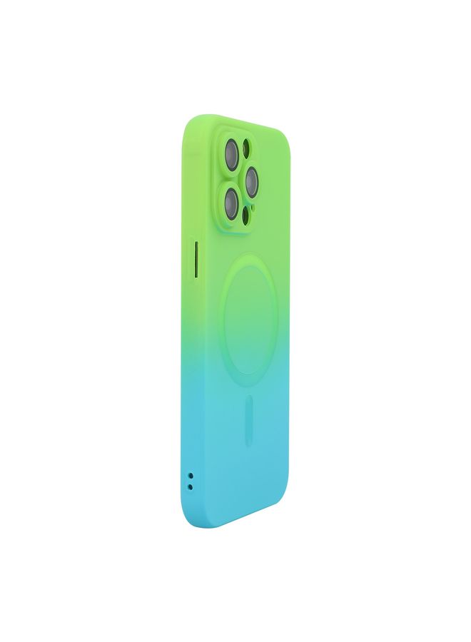 HuHa Case Cover For iPhone 15 Pro ENKAY Hat-Prince MagSafe Rainbow Gradient Silicone Phone Case with Lens Film Green Blue 