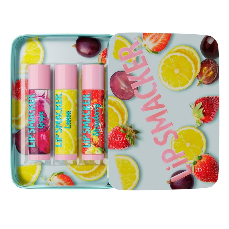 Lip Smacker Nostalgia Lip Balm Trio Tin, Original & Best Flavors, Grape, Lemon, and Strawberry, Moisturizing & Hydrating Lip Care, Clear Glossy Finish, Fun & Collectible Gift Set for All Ages - Image 1